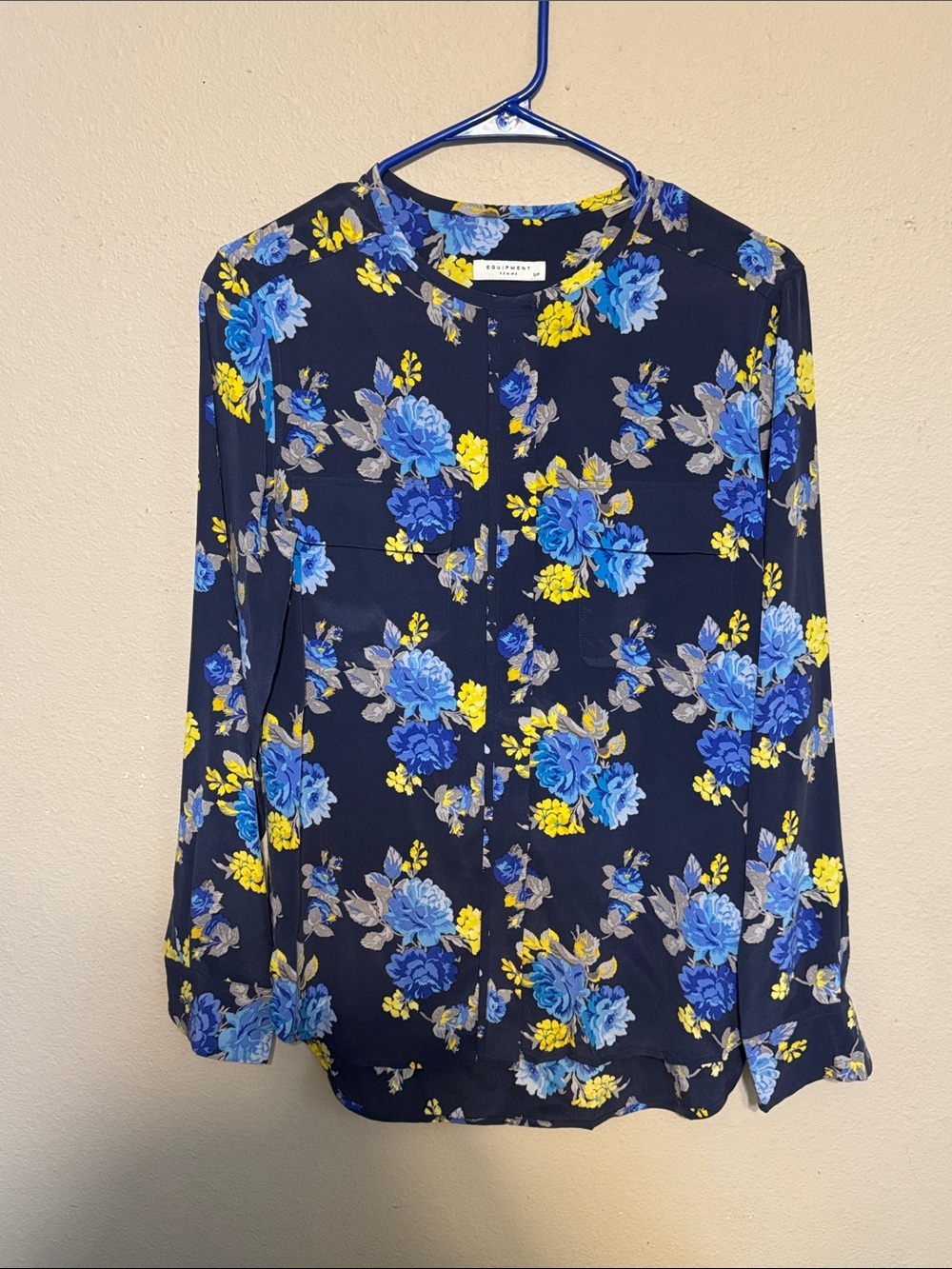 Equipment Women’s Silk Navy Floral Button-Front Blouse - Blue & Yellow Size S